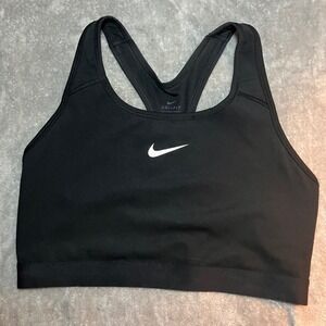 Nike Dri Fit Sports Bra Black Racerback Training Athletic Workout Size L Swoosh